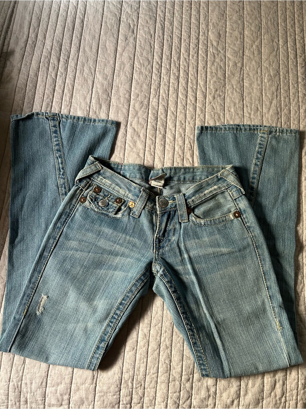 True Religion Rainbow Joey Flare Super Low-Rise Y2K